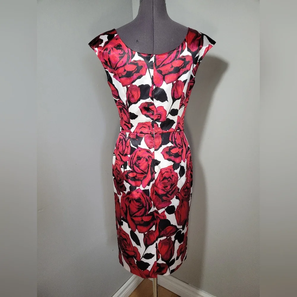 SZ6 Joseph Ribkoff Dress Red Rose Satin Print Midi - Picture 5 of 10